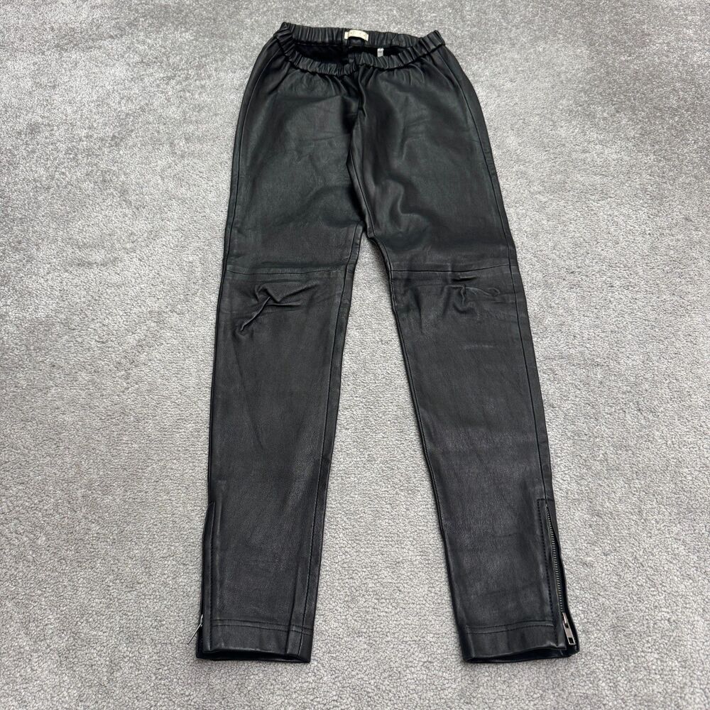 Leith Skinny Leggings Women Small Black Genuine Leather Elastic Waist Ankle Zip
